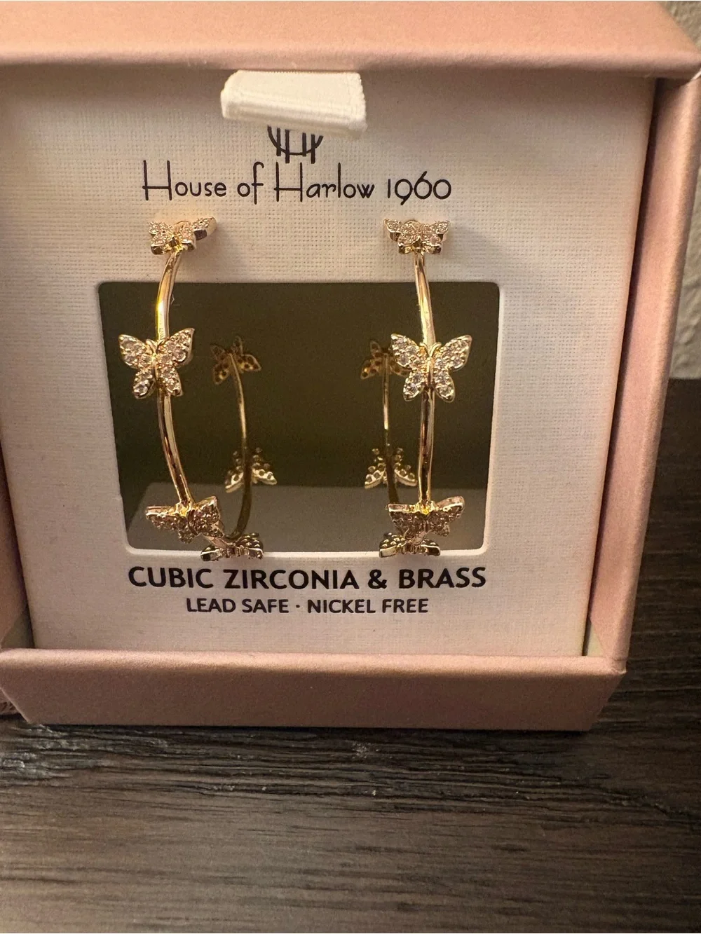 NEW House of Harlow 1960 Gold Butterfly Hoop Earrings